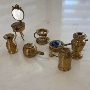Vintage Brass Miniature House and Kitchen Set